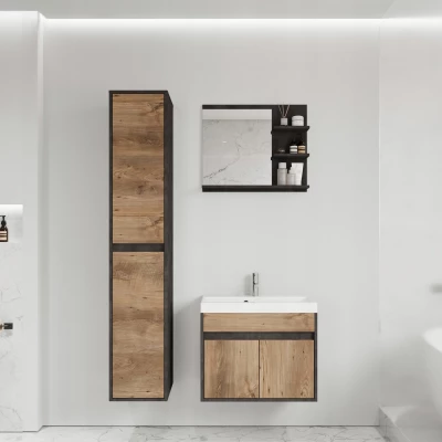Stěna do koupelny se zrcadlem BRAZORIA - matera / kaštan + umyvadlo ZDARMA