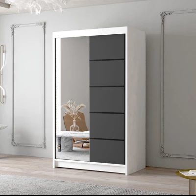 Dvoudveřová skříň se zrcadlem NICA - šířka 120 cm, bílá / černá