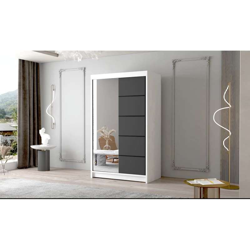 Dvoudveřová skříň se zrcadlem NICA - šířka 120 cm, bílá / černá