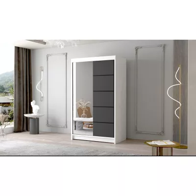 Dvoudveřová skříň se zrcadlem NICA - šířka 120 cm, bílá / černá
