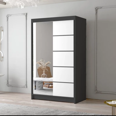 Dvoudveřová skříň se zrcadlem NICA - šířka 120 cm, černá / bílá