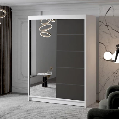 Dvoudveřová skříň se zrcadlem NICA - šířka 150 cm, bílá / černá