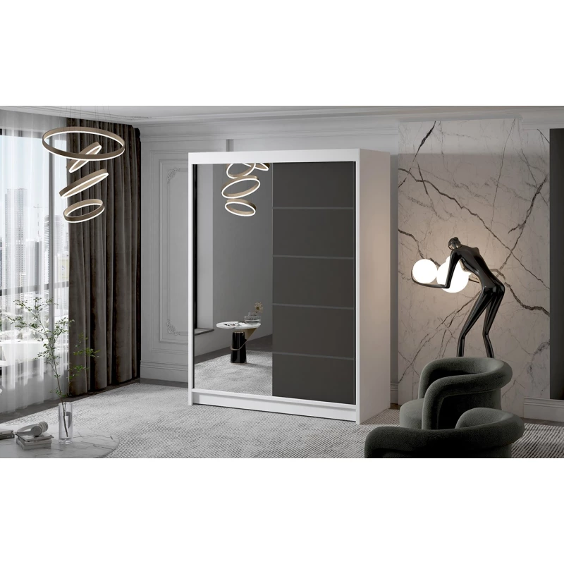 Dvoudveřová skříň se zrcadlem NICA - šířka 150 cm, bílá / černá