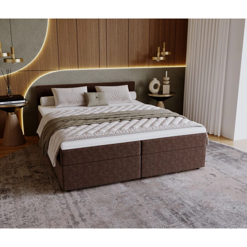 Čalouněná postel 140x200 SUVI 2 s úložným prostorem - světle hnědá