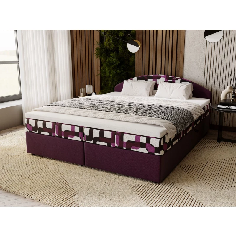 Manželská postel 140x200 LIZANA 3 s úložným prostorem - fialová / vzor 2