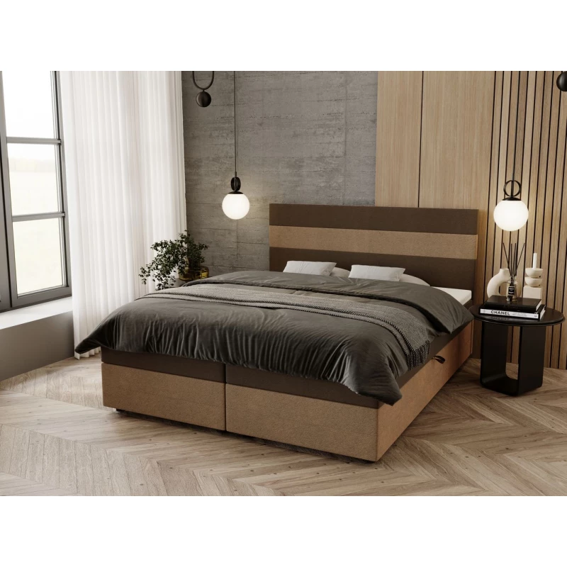 Manželská postel 140x200 ZOE 2 s úložným prostorem - hnědá / béžová