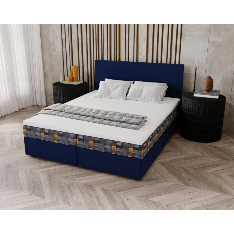 Čalouněná postel 160x200 OTILIE 3 s úložným prostorem - tmavě modrá + vzor