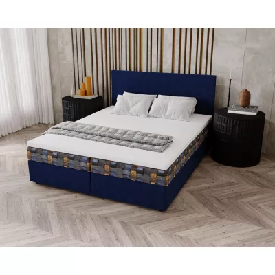 Čalouněná postel 160x200 OTILIE 3 s úložným prostorem - tmavě modrá + vzor