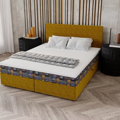 Čalouněná postel 160x200 OTILIE 3 s úložným prostorem - hořčicová + vzor