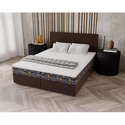 Čalouněná postel 160x200 OTILIE 3 s úložným prostorem - světle hnědá + vzor