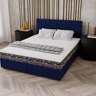 Čalouněná postel 140x200 OTILIE 3 s úložným prostorem - tmavě modrá + vzor