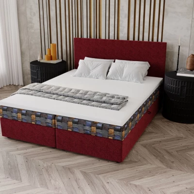 Čalouněná postel 140x200 OTILIE 3 s úložným prostorem - červená + vzor