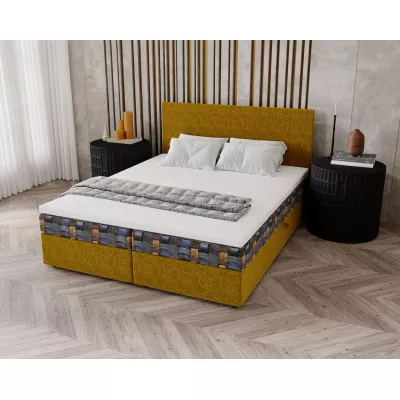 Čalouněná postel 140x200 OTILIE 3 s úložným prostorem - hořčicová + vzor