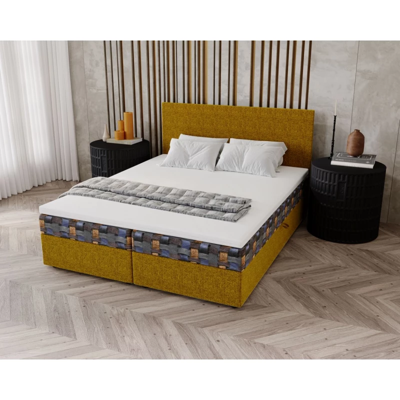 Čalouněná postel 160x200 OTILIE 2 s úložným prostorem - hořčicová + vzor