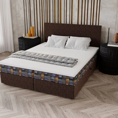 Čalouněná postel 140x200 OTILIE 2 s úložným prostorem - světle hnědá + vzor