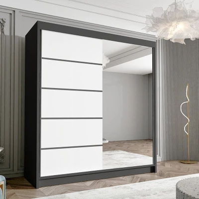 Dvoudveřová skříň se zrcadlem NICA - šířka 180 cm, černá / bílá