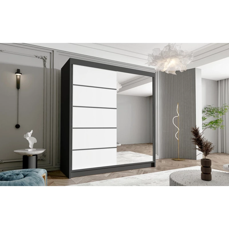 Dvoudveřová skříň se zrcadlem NICA - šířka 180 cm, černá / bílá