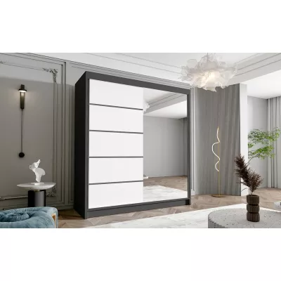 Dvoudveřová skříň se zrcadlem NICA - šířka 180 cm, černá / bílá