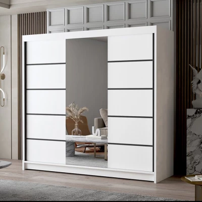 Třídveřová skříň se zrcadlem NICA - šířka 200 cm, bílá