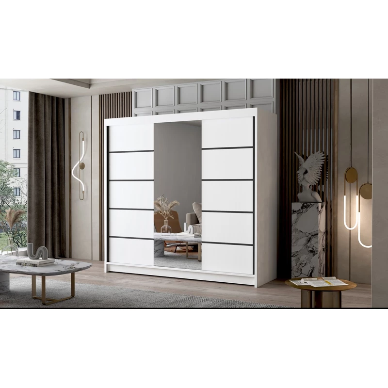 Třídveřová skříň se zrcadlem NICA - šířka 200 cm, bílá
