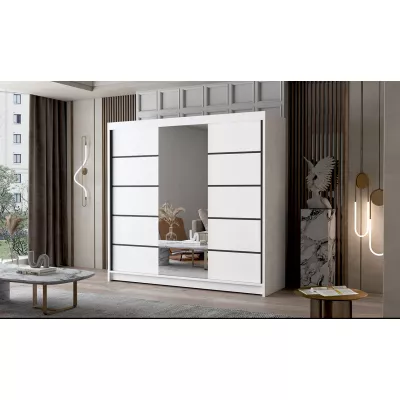 Třídveřová skříň se zrcadlem NICA - šířka 200 cm, bílá