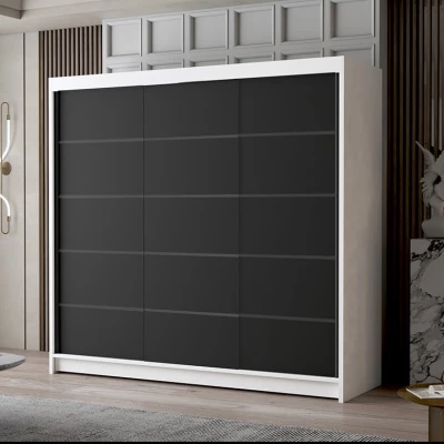 Třídveřová šatní skříň NICA - šířka 200 cm, bílá / černá