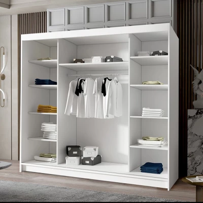 Třídveřová šatní skříň NICA - šířka 200 cm, bílá / černá