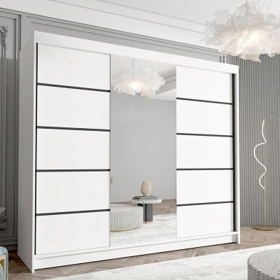 Třídveřová skříň se zrcadlem NICA - šířka 250 cm, bílá
