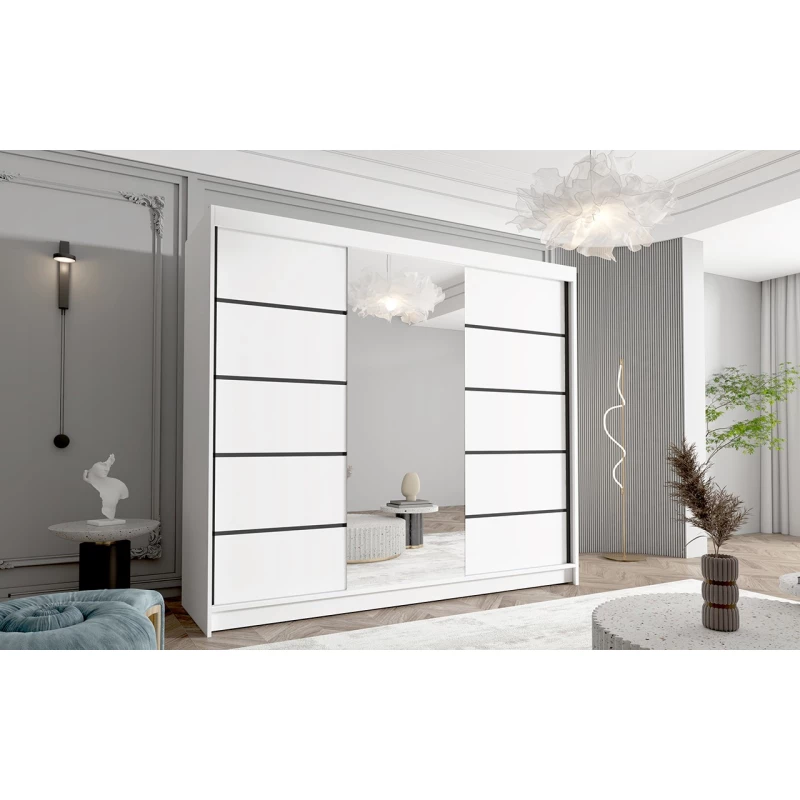 Třídveřová skříň se zrcadlem NICA - šířka 250 cm, bílá