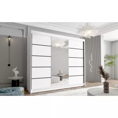 Třídveřová skříň se zrcadlem NICA - šířka 250 cm, bílá