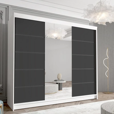 Třídveřová skříň se zrcadlem NICA - šířka 250 cm, bílá / černá