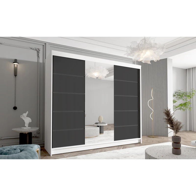 Třídveřová skříň se zrcadlem NICA - šířka 250 cm, bílá / černá