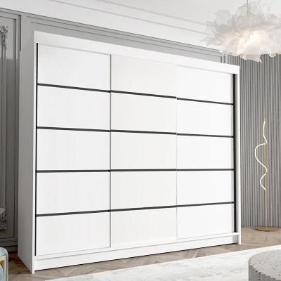 Třídveřová šatní skříň NICA - šířka 250 cm, bílá