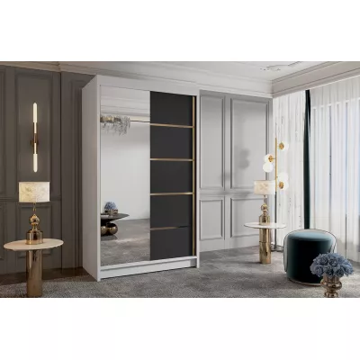 Šatní skříň se zrcadlem MILINA - 100 cm, bílá / černá