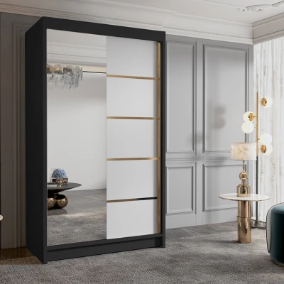 Šatní skříň se zrcadlem MILINA - 100 cm, černá / bílá