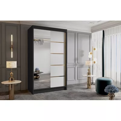 Šatní skříň se zrcadlem MILINA - 100 cm, černá / bílá