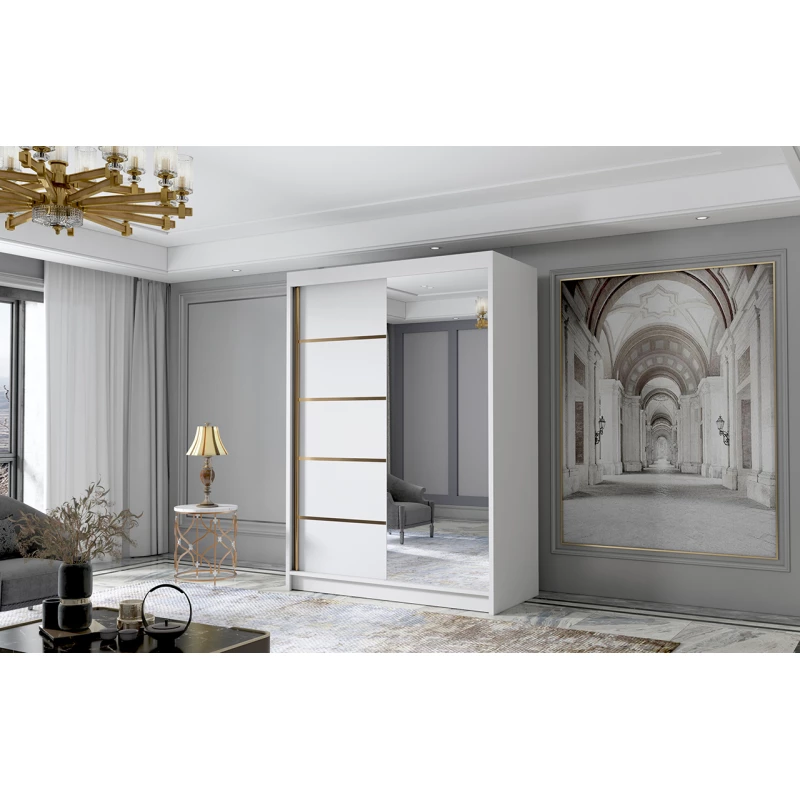 Šatní skříň se zrcadlem MILINA - 120 cm, bílá