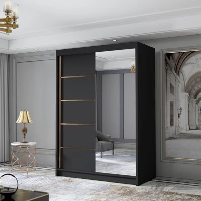 Šatní skříň se zrcadlem MILINA - 120 cm, černá