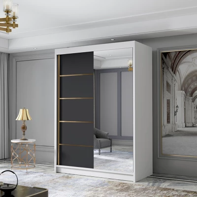 Šatní skříň se zrcadlem MILINA - 120 cm, bílá / černá