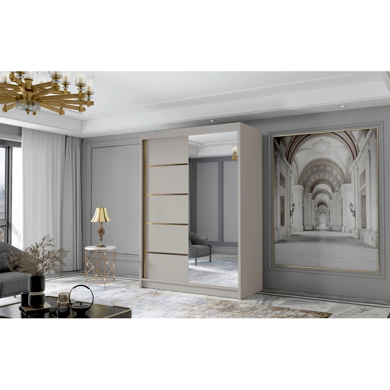 Šatní skříň se zrcadlem MILINA - 120 cm, kašmír