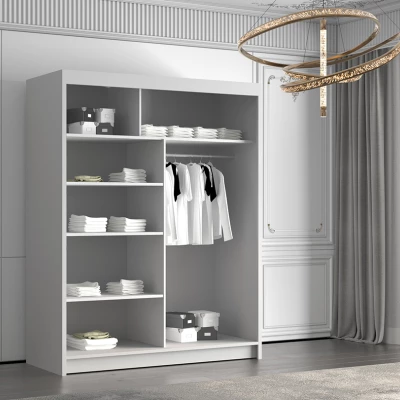 Šatní skříň se zrcadlem MILINA - 150 cm, bílá