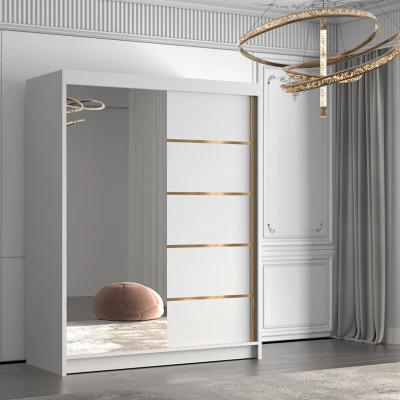 Šatní skříň se zrcadlem MILINA - 150 cm, bílá