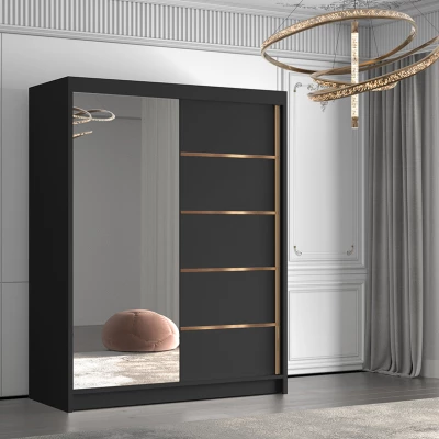 Šatní skříň se zrcadlem MILINA - 150 cm, černá