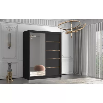 Šatní skříň se zrcadlem MILINA - 150 cm, černá