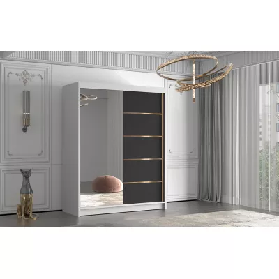 Šatní skříň se zrcadlem MILINA - 150 cm, bílá / černá