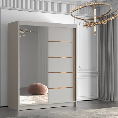 Šatní skříň se zrcadlem MILINA - 150 cm, kašmír