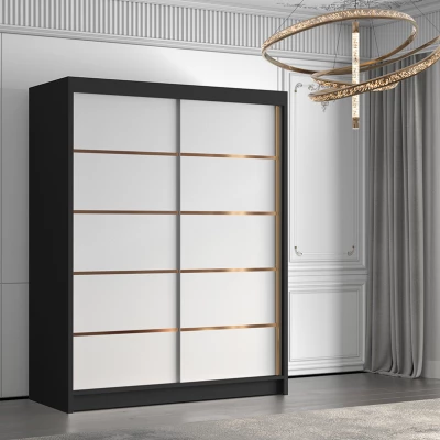 Šatní skříň MILINA - 150 cm, černá / bílá