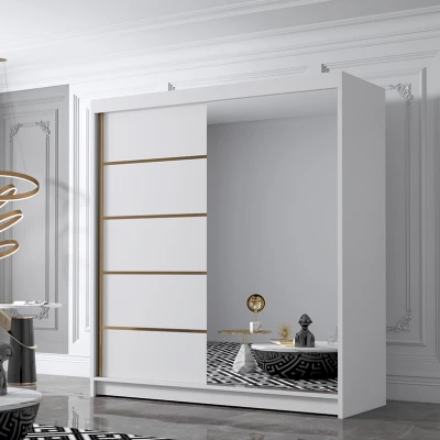 Šatní skříň se zrcadlem MILINA - 180 cm, bílá