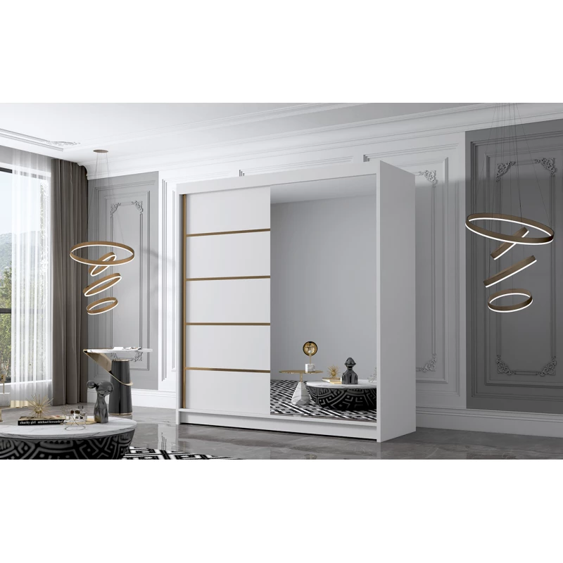 Šatní skříň se zrcadlem MILINA - 180 cm, bílá