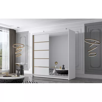 Šatní skříň se zrcadlem MILINA - 180 cm, bílá